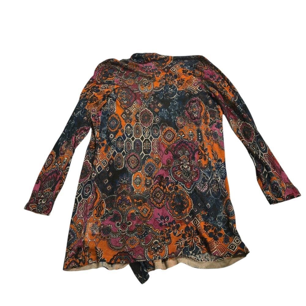 Jones New York Open Cardigan Size L Boho Drape Pink Purple Yellow Paisley Gypsy - Picture 3 of 8